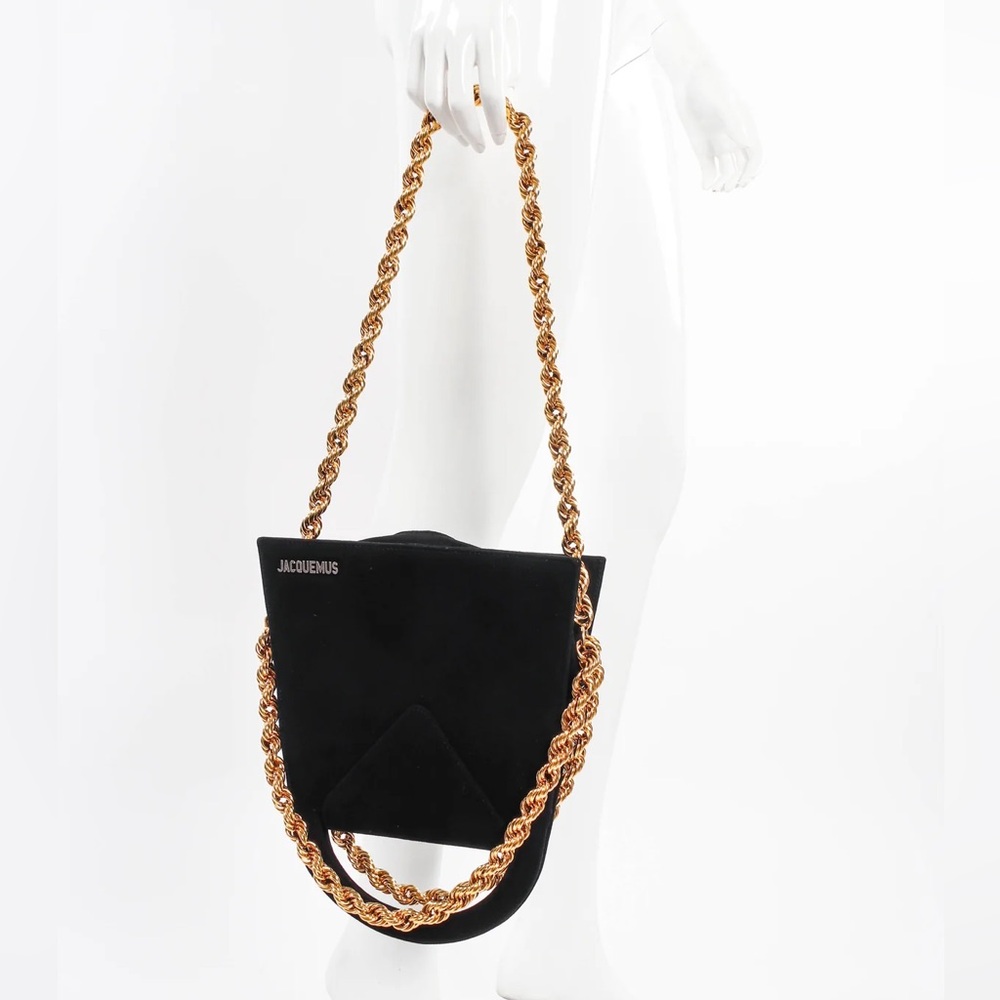 Jacquemus Black Shoulder Bag with Gold Chain